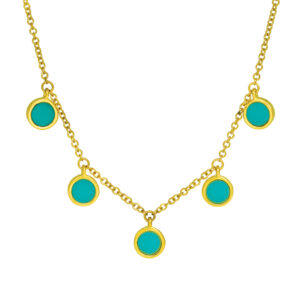 yellow gold station necklace with circle turquoise