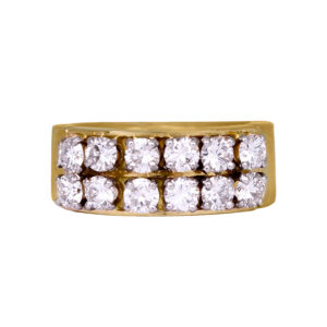 yellow gold 2-row band set with round brilliant diamonds