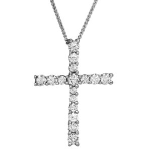white gold cross pendant set with round brilliant diamonds
