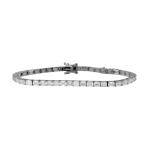 white gold tennis bracelet set with emerald cut diamonds