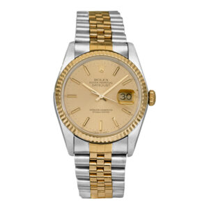 stainless steel & yellow gold rolex with a champagne dial