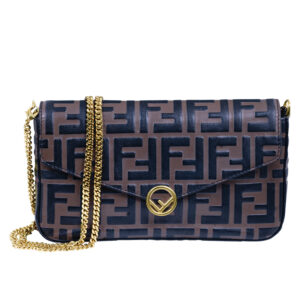 Fendi monogram black and brown leather clutch wallet