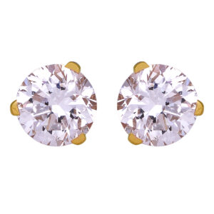 yellow gold prong set stud earrings set with round brilliant diamonds