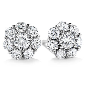 white gold cluster earrings set with round diamonds