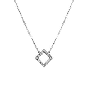 white gold open square pendant set with round brilliant diamonds