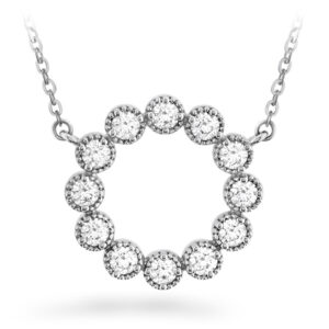 white gold open circle pendant set with round brilliant diamonds