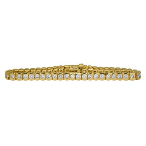 yellow gold tennis bracelet set with round brilliant diamonds