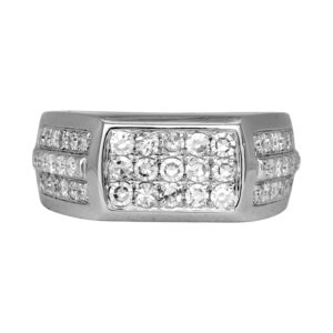 white gold square top ring set with single cut diamonds