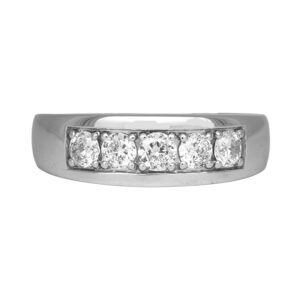 white gold channel set ring set with round brilliant diamonds
