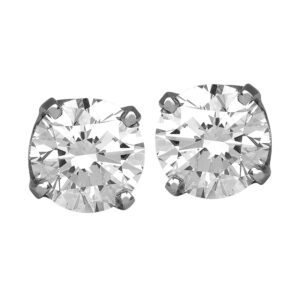 white gold stud earrings set with round brilliant diamonds