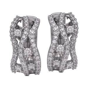 white gold 3-row j-hoop earrings set with round brilliant diamonds