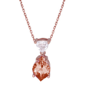 rose gold pendant with a flame cut champagne sapphire and trillion diamond