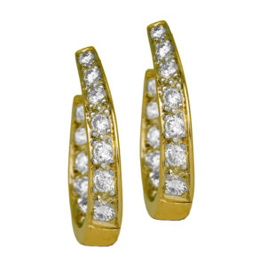 yellow gold curved inside out hoop earrings set with diamonds
