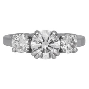 white gold 3-stone ring set with round diamonds