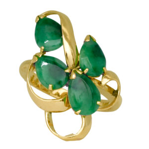yellow gold offset abstract ring set with 4 pear cabochon jade