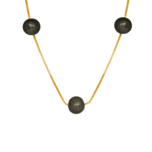 yellow gold station necklace set with black pearls
