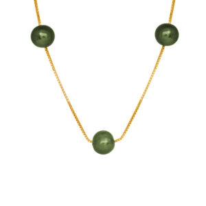 yellow gold station necklace set with dyed black pearls