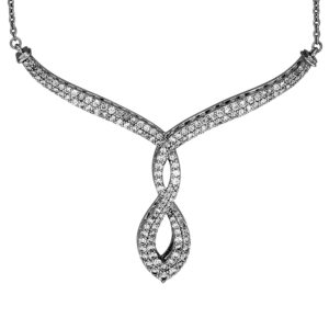 white gold twist pendant set with round diamonds