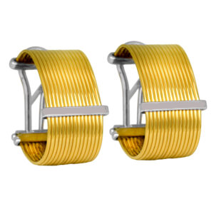 yellow and white gold grooved wide hoop earrings