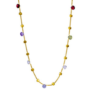 yellow gold station necklace set with assorted gemstone beads