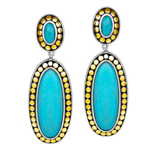 sterling silver and yellow gold John Hardy Dot earrings set with oval cabochon turquoise