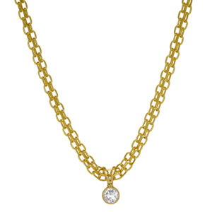 yellow gold 2-row chain set with a round diamond