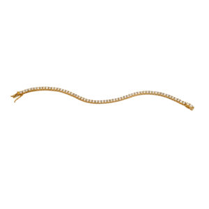 yellow gold tennis bracelet set with round diamonds