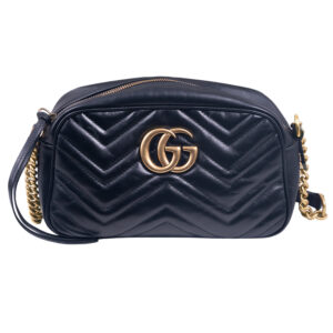 black embossed leather Gucci Marmont hand bag