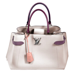 cream and burgundy leather Louis Vuitton tote handbag
