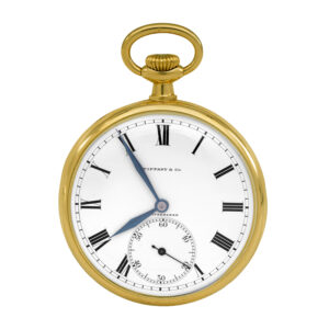 yellow gold pocket watch with a white dial