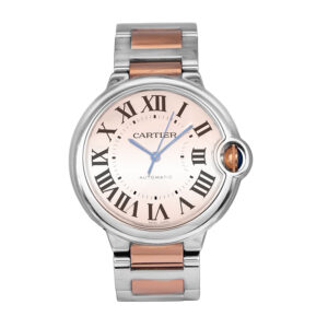 stainless steel and rose gold cartier with a mother of pearl dial