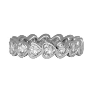 white gold eternity band set with heart diamonds