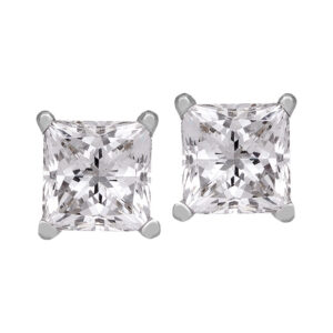 white gold earrings set with princess diamonds