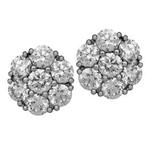 white gold cluster earrings set with round brilliant diamonds
