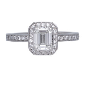 Vintage 1.27 Carats Emerald Cut Diamond Halo Engagement Ring
