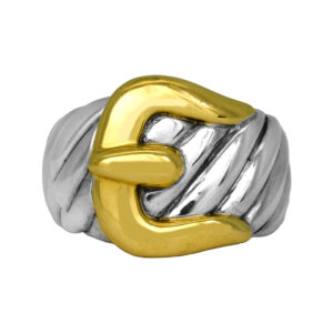 sterling silver and yellow gold buckle ring