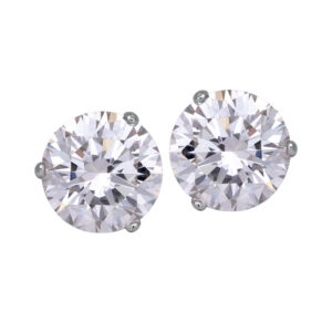 platinum stud earrings set with round brilliant diamonds