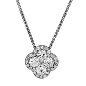 white gold clover pendant set with round brilliant diamonds
