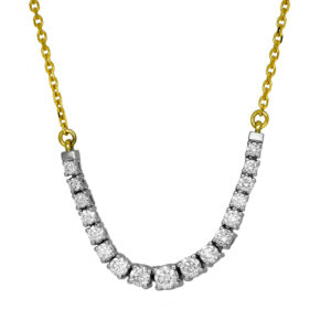 yellow and white gold graduated pendant set with round brilliant diamonds