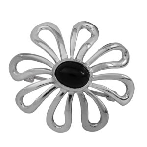 sterling silver brooch set with an oval cabochon onyx