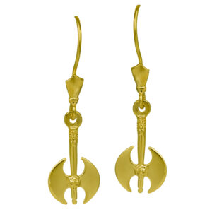 yellow gold battle axe drop earrings