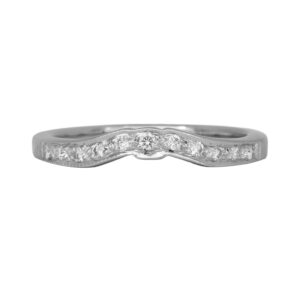 white gold curved band set with round brilliant diamonds