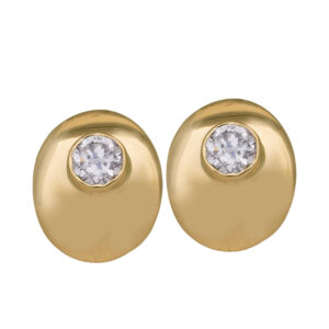 yellow gold oval earrings set with round brilliant diamonds