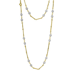 long bar link necklace set with round pearls