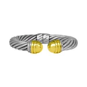 sterling silver and yellow gold cable bangle cuff