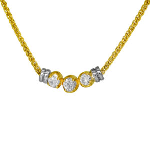 yellow and white gold pendant set with 3 round brilliant diamonds