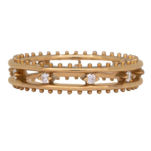 yellow gold ring with station channel set round brilliant diamonds