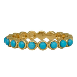 yellow gold band set with round cabochon turquoise