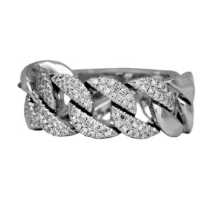 white gold curb link flexible ring set with small round diamonds