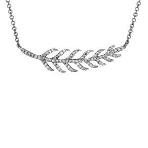 white gold leaf pendant set with round brilliant diamonds